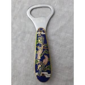 Cloisonne Bird Bottle Opener Blue Gold Vintage